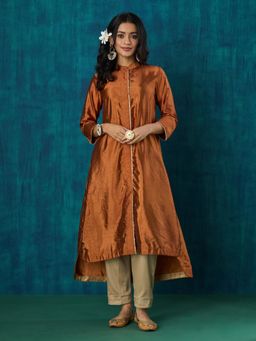 Mushio - Rust Habotai Silk Sanika Kurta with Button Detail