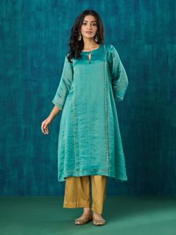 Mushio - Teal Zari Advika Kurta with Scallop Embroidery