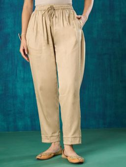 Mushio - Beige Gold Cotton Silk Pant with Lace Detailing