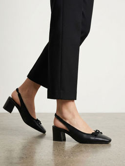 ELLE - Women'S Square Toe Block Sandal Heels with Bow Detail-Black