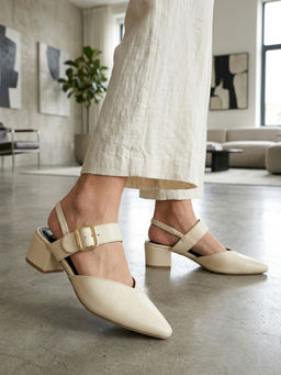 ELLE - Women'S Pointed Toe Block Heels Sandal-Cream