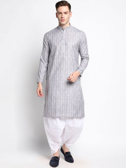 Devoiler - Men Striped Grey Fine Cotton Kurta