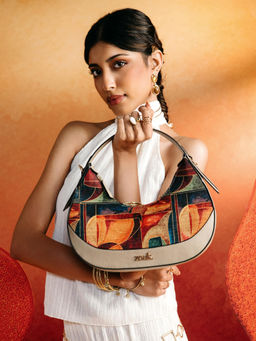 Zouk - Beige Vanya Crossbody Shoulder Bag In Sapphire Print