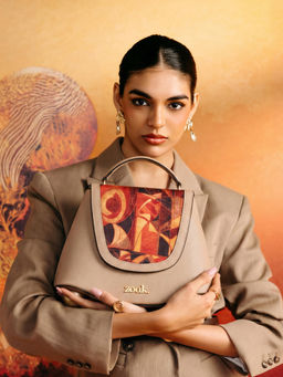 Zouk - Beige Svara Top Handle Sling Bag In Auric Print (M)