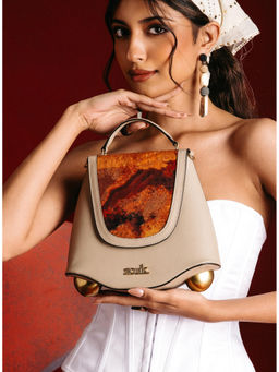 Zouk - Beige Svara Top Handle Sling Bag In Citrine Print (M)
