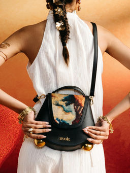 Zouk - Black Svara Top Handle Sling Bag In Quartz Print (M)