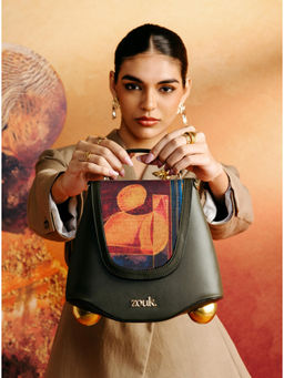 Zouk - Olive Svara Top Handle Sling Bag In Sapphire Print (M)