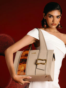 Zouk - Beige Kalki Women Office Bag In Citrine Print