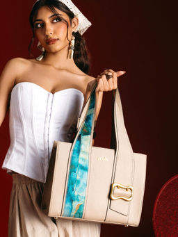 Zouk - Beige Kalki Women Office Bag In Opalite Print