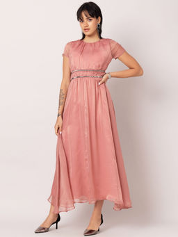 FabAlley - Pink Embellished Waist Maxi Dress