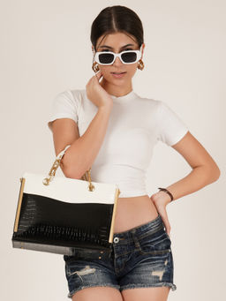 Fabbhue - Women's Black & White Handheld Bag