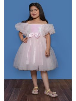 Bella Moda - Net Woven Solid With Bow Applique Dress - Pink