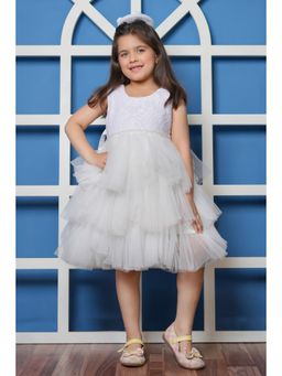 Bella Moda - Net Woven Sequin Embellished Applique Layered Dress - White