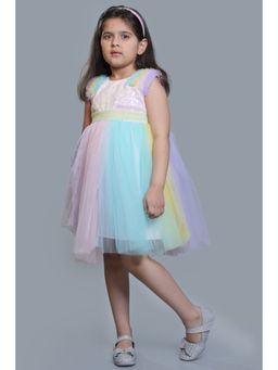 Bella Moda - Net Woven Party Frock With Sequin Detailing & Applique Dress - Multi