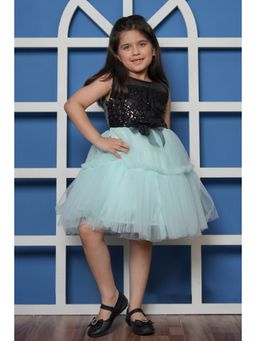 Bella Moda - Net Woven Sequin Embellished Bow Applique Layered Dress - Black