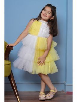 Bella Moda - Net Woven Party Dress With Layered Net Detailing -Yellow