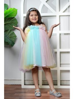 Bella Moda - Net Woven Sequin Bodice Frill Detailed Fit & Flare Dress - Multi