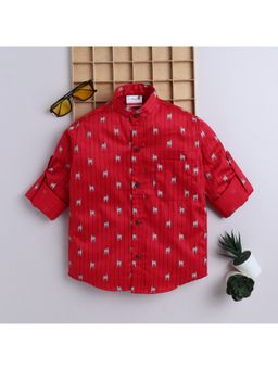 BAATCHEET - Cotton Full Sleeves Striped and Zebra Print Shirt- Red