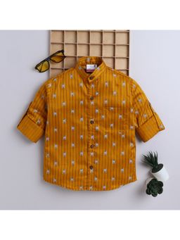 BAATCHEET - Cotton Full Sleeves Striped and Zebra Print Shirt- Yellow