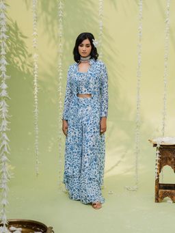 Redpine Designs - Blue Floral Printed Co-Ord (Set of 3)