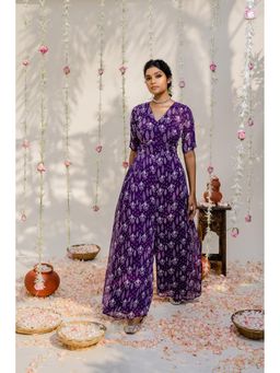 Redpine Designs - Purple Printed Embroidered Jumpsuit