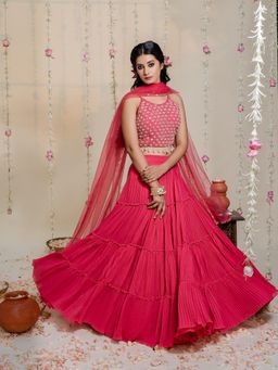 Redpine Designs - Pink Mirror Lehenga with Blouse and Dupatta (Set of 3)