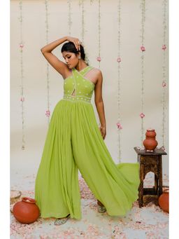 Redpine Designs - Green Pleated Embroidered Jumpsuit