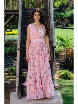 Redpine Designs - Blush Pink Floral Printed Embroidered Maxi Dress