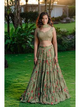 Redpine Designs - Pista Green Printed Lehenga with Blouse and Dupatta (Set of 3)