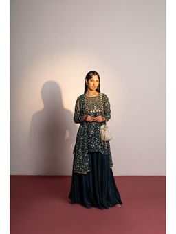 Redpine Designs - Green Mirror, Embroidered Sharara with Kurta and Dupatta (Set of 3)