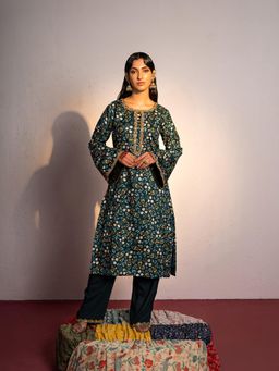 Redpine Designs - Royal Green Printed Kurta with Pant (Set of 2)