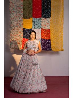 Redpine Designs - Ivory Printed Lehenga with Blouse and Dupatta (Set of 3)