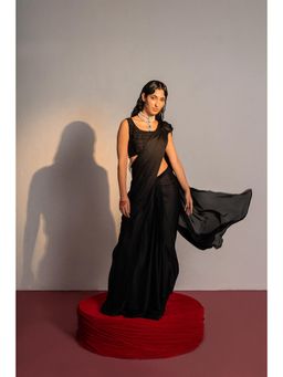 Redpine Designs - Black Embroidered Pre Drape Saree with Stitched Blouse