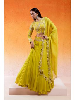Redpine Designs - Daisy Yellow Embellished Lehenga with Blouse and Dupatta (Set of 3)