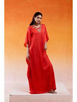 Redpine Designs - Scarlet Red Embroidered Kaftan Dress