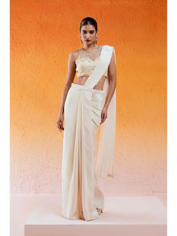 Redpine Designs - Ivory Embroidered Pre Draped Saree with Stitched Blouse