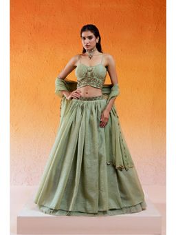 Redpine Designs - Pista Green Embroidered Lehenga with Blouse and Dupatta (Set of 3)
