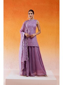 Redpine Designs - Lavender Embroidered Sharara with Kurta and Dupatta (Set of 3)
