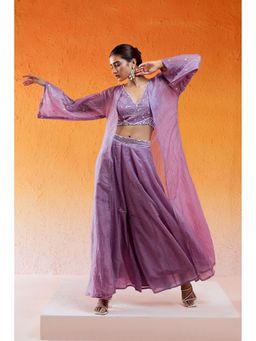 Redpine Designs - Lavender Embroidered Jacket with Bustier and Flared Pant (Set of 3)