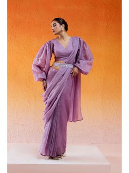 Redpine Designs - Lavender Pre Drape Saree with Stitched Blouse and Belt