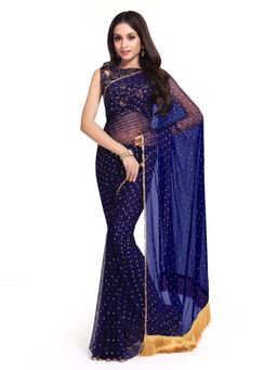 Tikhi Imli - Blue Mukaish Embellished Saree with Unstitched Blouse