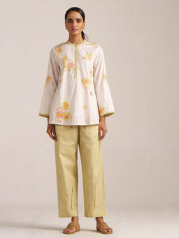 Ganga Fashions - Ivory and Green Oasis Embroidered Co-Ord (Set of 2)