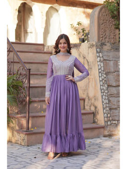 JATRIQQ - Lavender Star Georgette with Beads Sequins Work Gown & Dupatta (Set of 2)