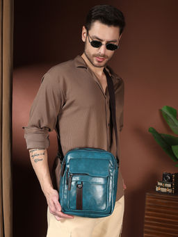 VISMIINTREND - Men's Solid Teal Casual Sling Bag