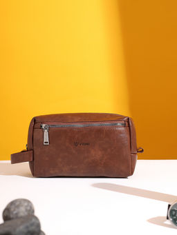 VISMIINTREND - Brown Leather Toiletry Pouch