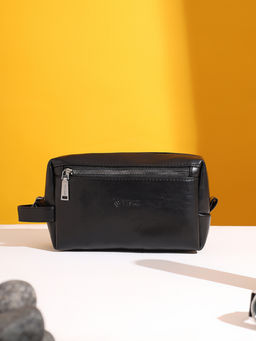 VISMIINTREND - Black Leather Toiletry Pouch