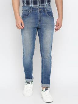 Spykar - Mid Blue Cotton Super Slim Fit Tapered Length Jeans for Men