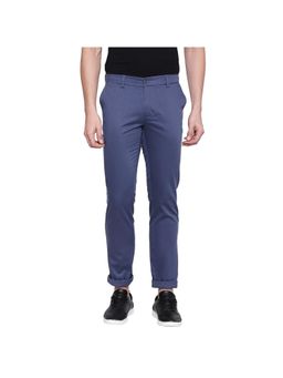BASICS - Tapered Fit Real Teal Printed Stretch Trouser