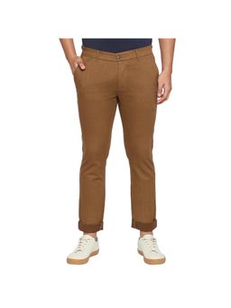 BASICS - Tapered Fit Bronze Brown Printed Stretch Trouser