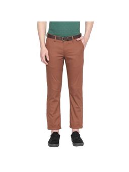 BASICS - Slim Fit Caramel Cafe Printed Stretch Trouser with Belt